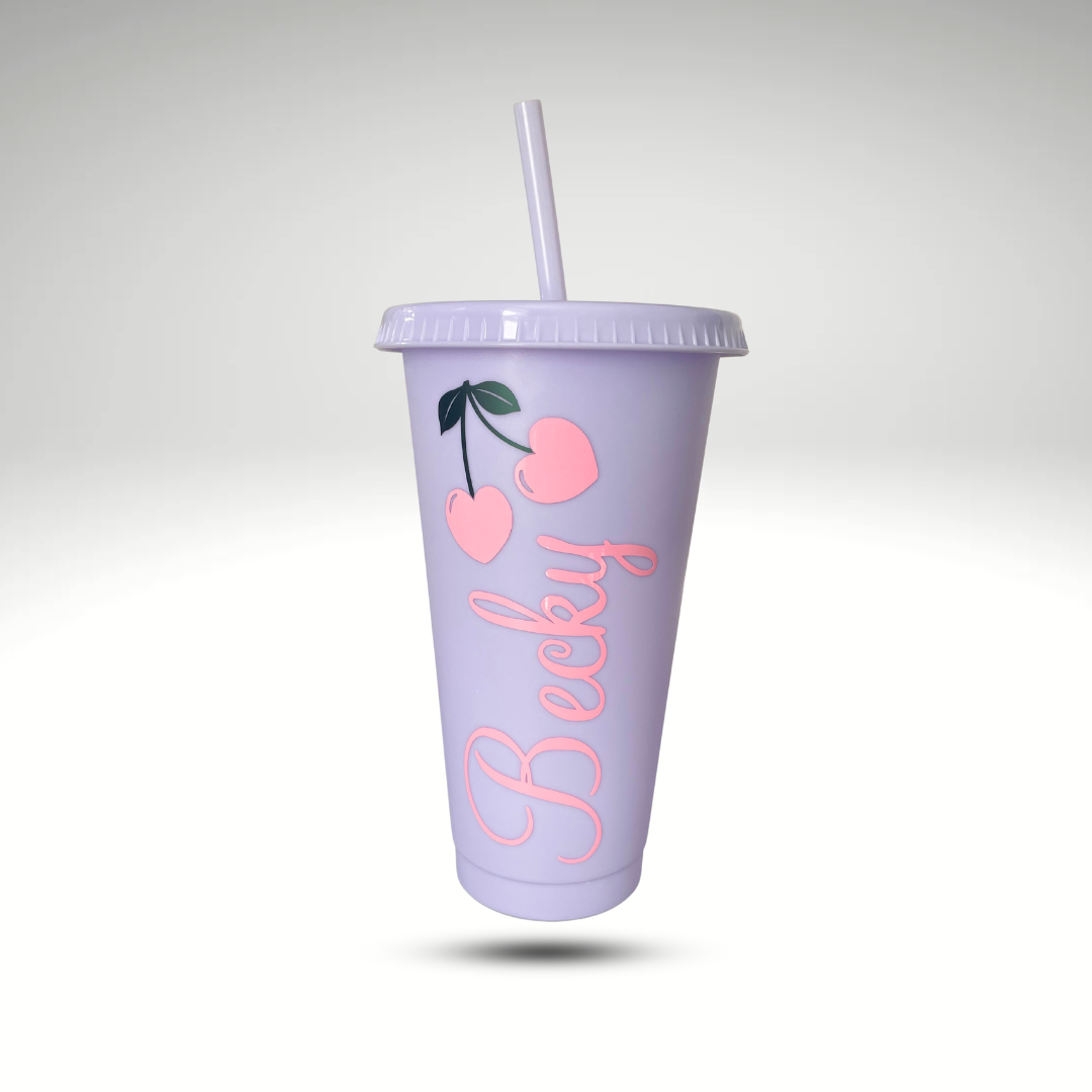 Personalised Cherry Cold Cup With Straw