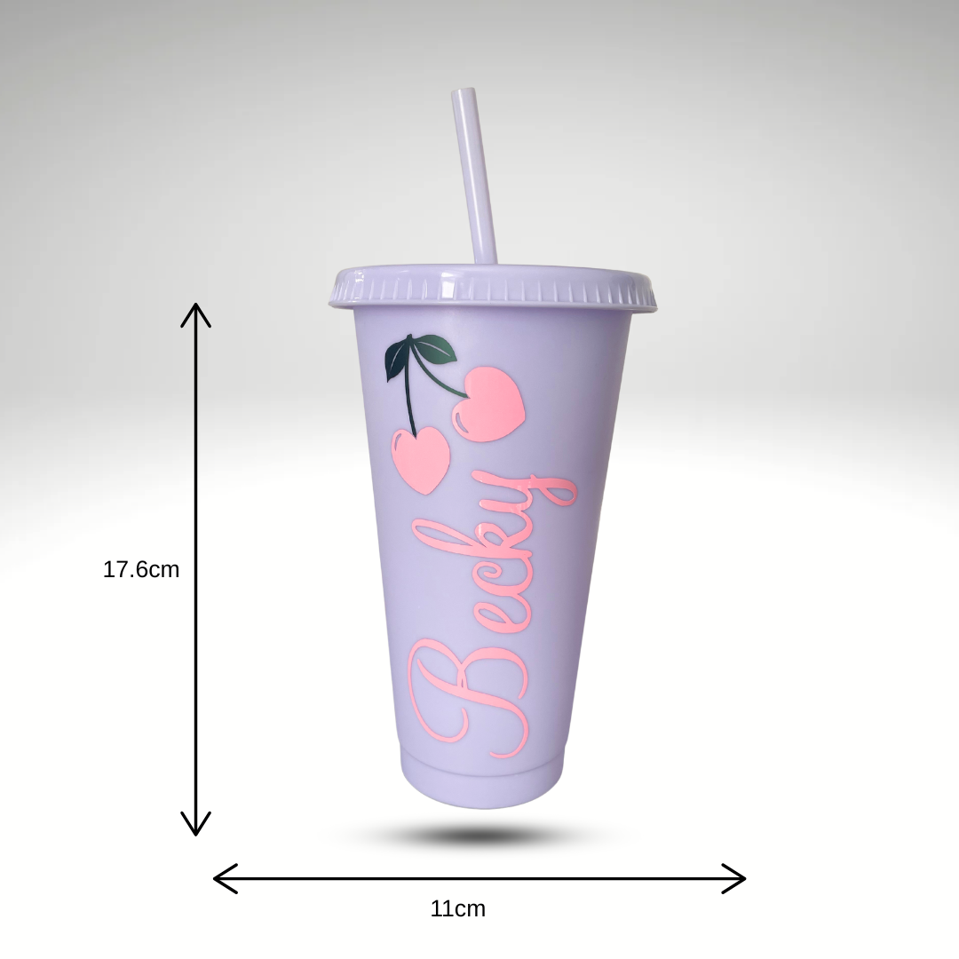 Personalised Cherry Cold Cup With Straw