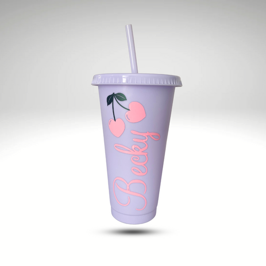 Personalised Cherry Cold Cup With Straw