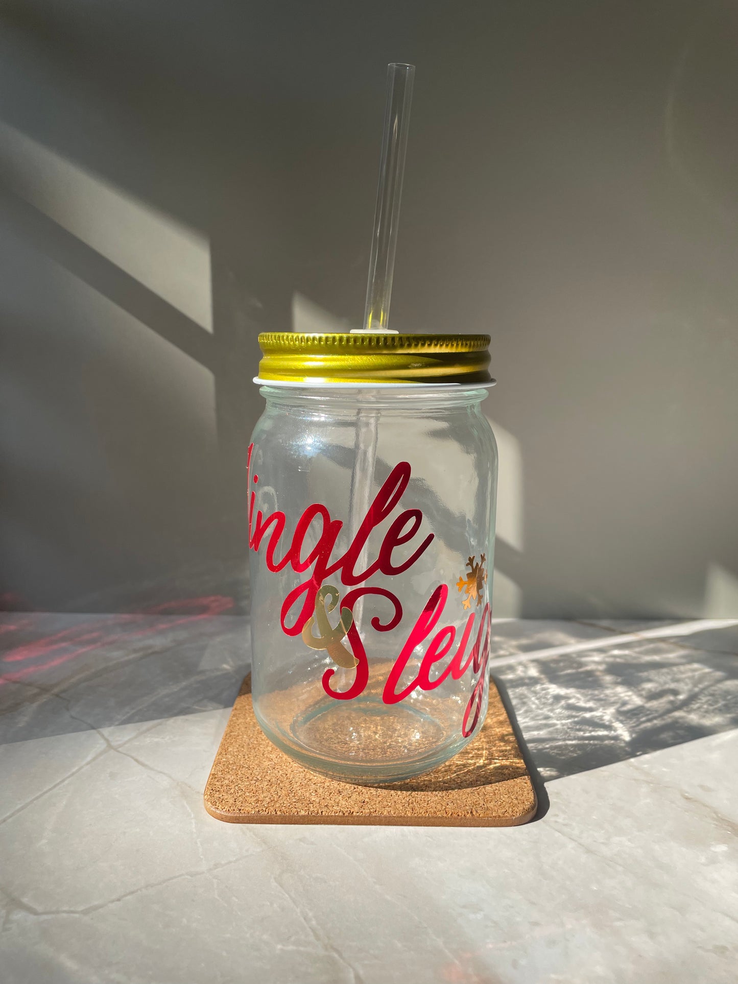 Jingle and Sleigh Drinking Jar