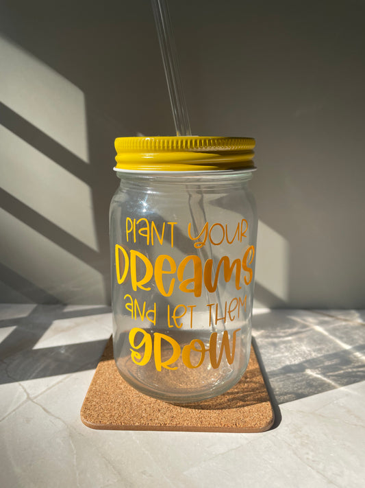 Plant Your Dreams Glass Drinking Jar With Straw