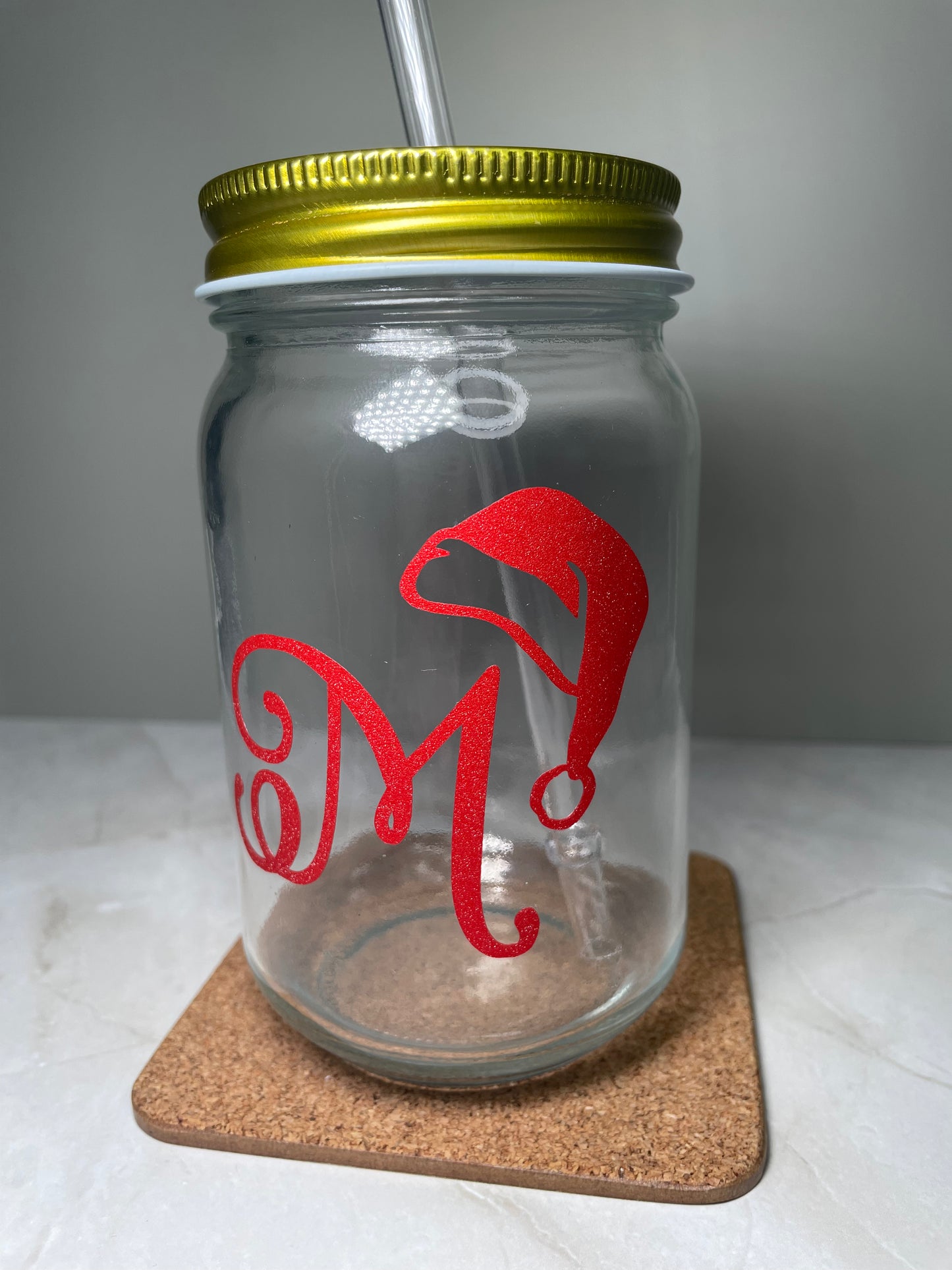 Santa Hat Initial Drinking Jar